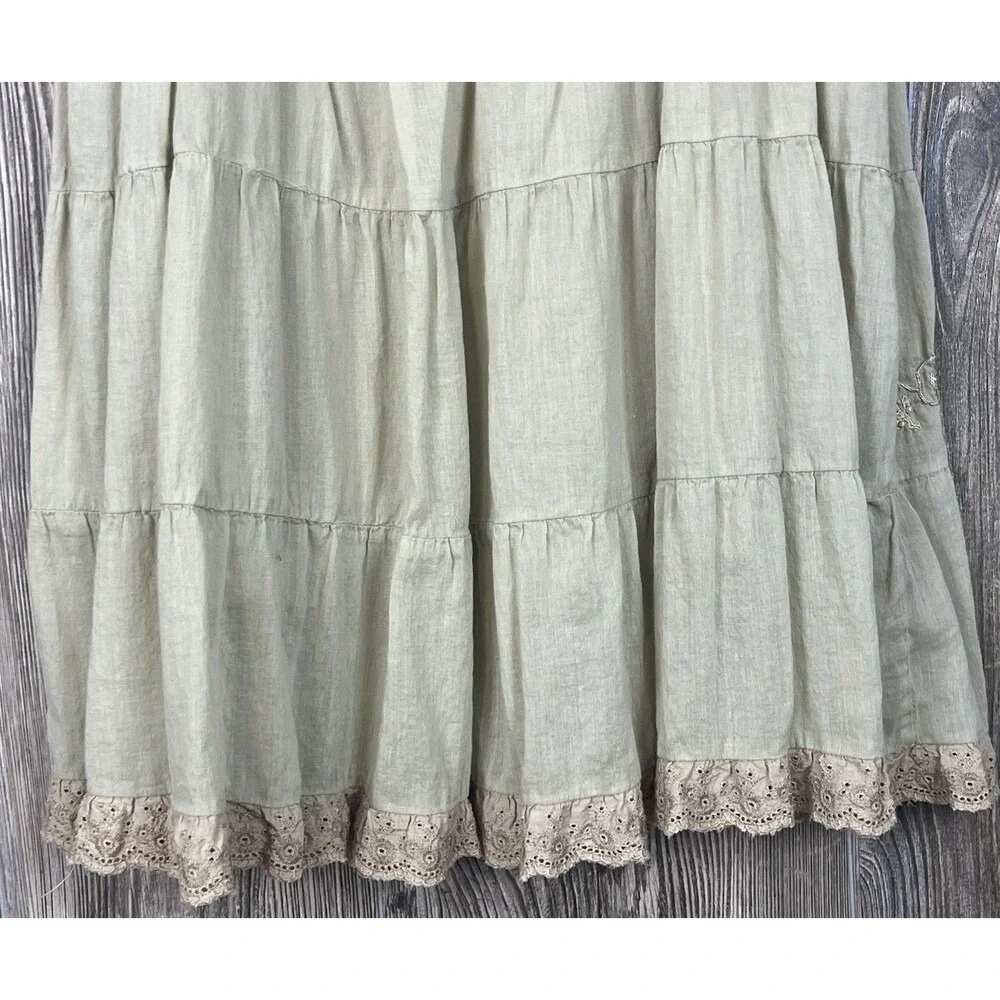 Cherise Girls 16 Dress Green Crochet Trim Ruffle Hem Sleeveless Boho CottageCore